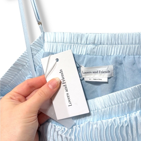 NWT Lovers + Friends Mae Gown Baby Blue Crimped Long Maxi Dress Size Medium - Picture 10 of 12